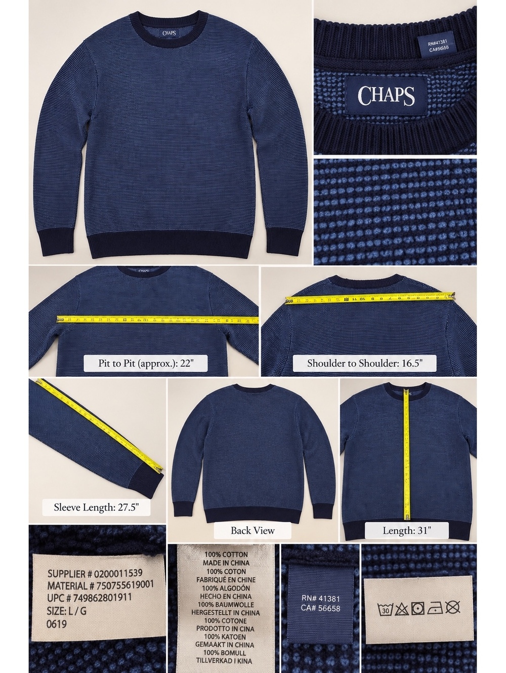 Chaps Men's Navy Blue Pullover Sweater Size L/G